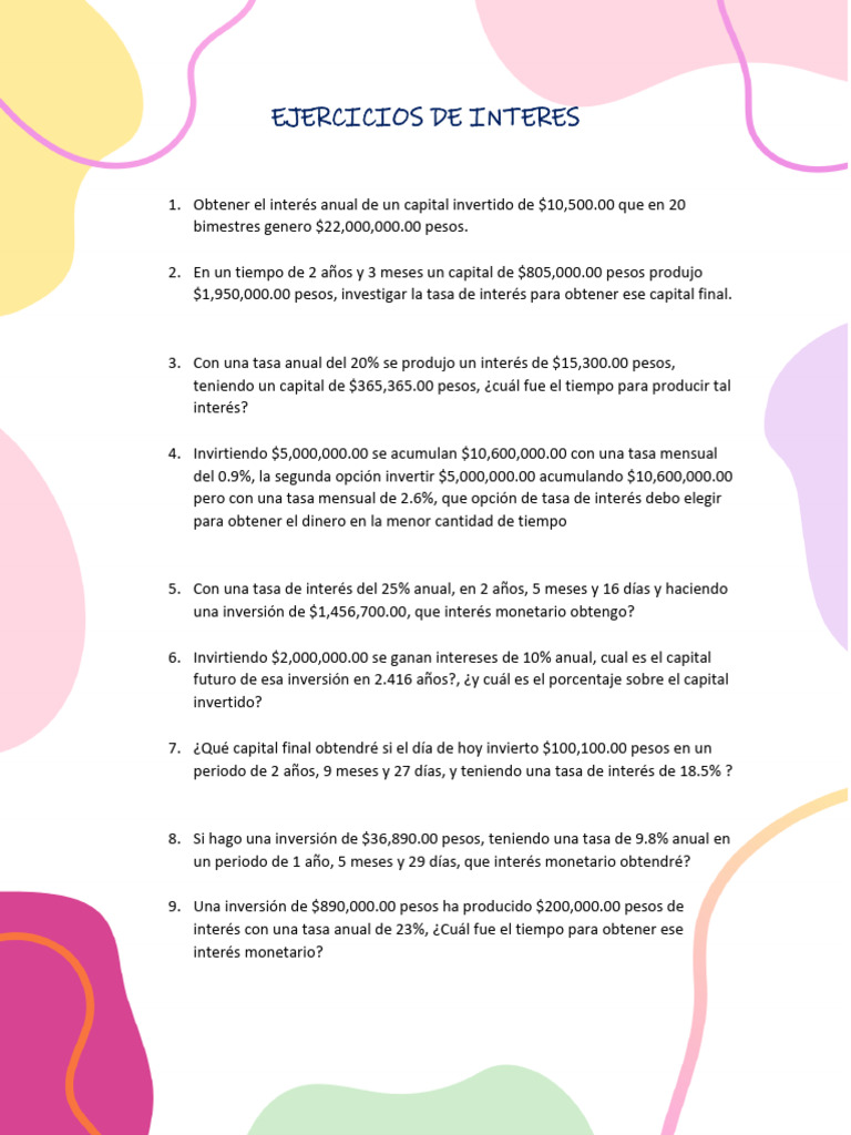 Ejercicios Prácticos de Cálculo de Intereses | PDF | Tasas de interés ...
