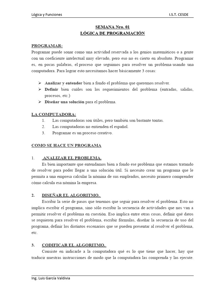 Introducción a la Lógica de Programación | PDF | Algoritmos | Programa ...