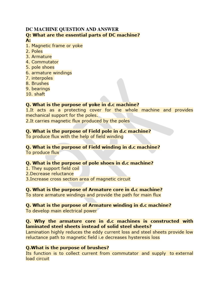 Dc Machine Question And Answer Pdf Electromagnetic Induction