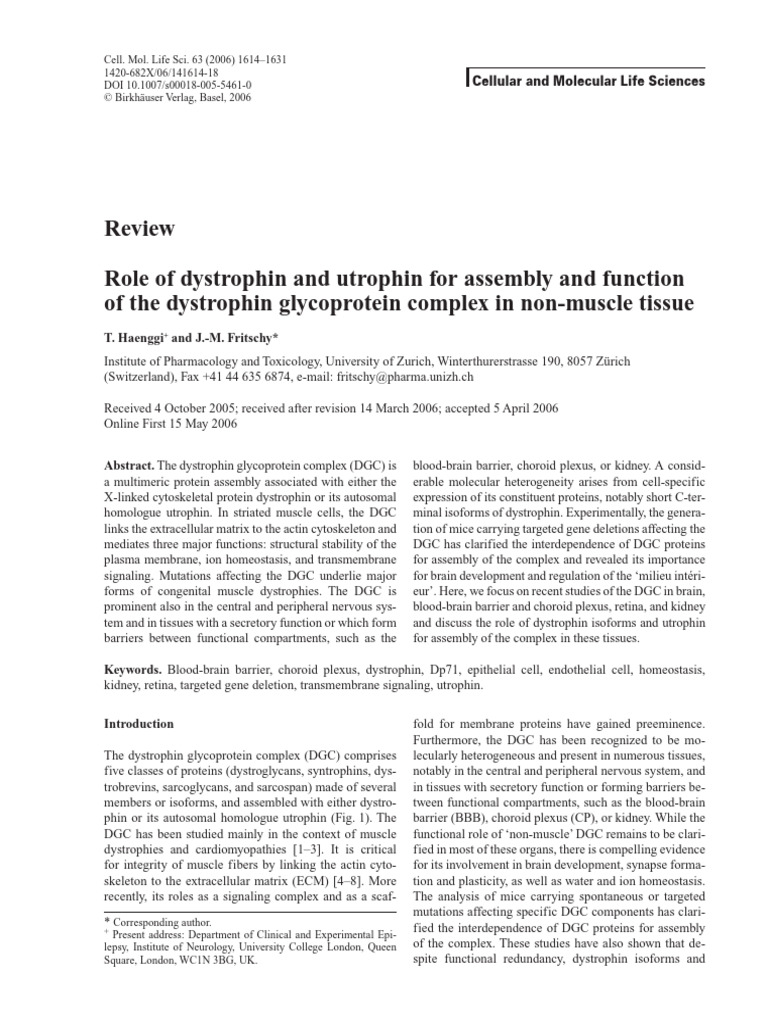 Dystrophin Complex in Non-Muscle Tissues | PDF | Neuromuscular Junction ...