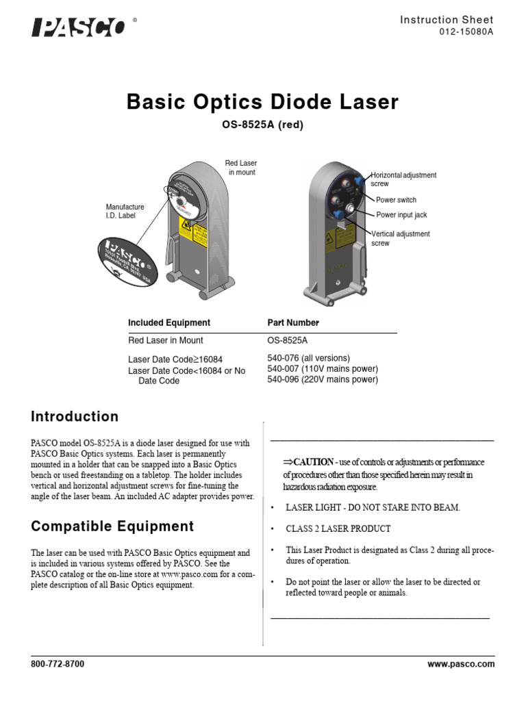 Basic Optics Diode Red Laser Manual OS 8525A | PDF | Electromagnetic ...