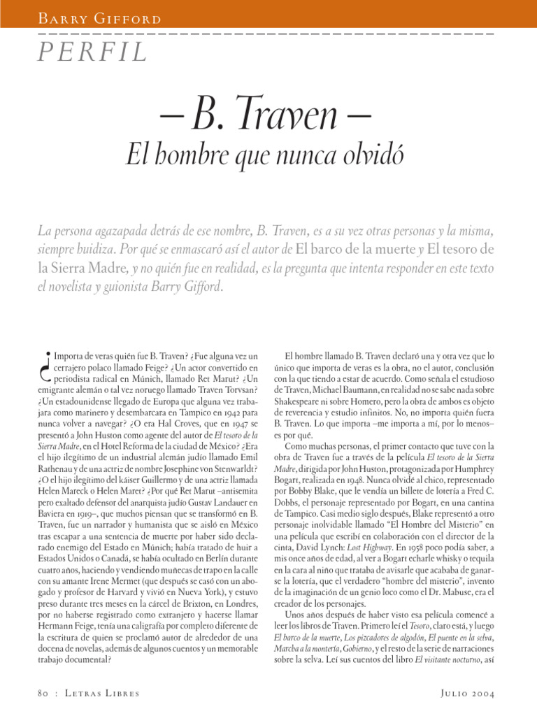Traven El Hombre Que Nunca Olvido | PDF