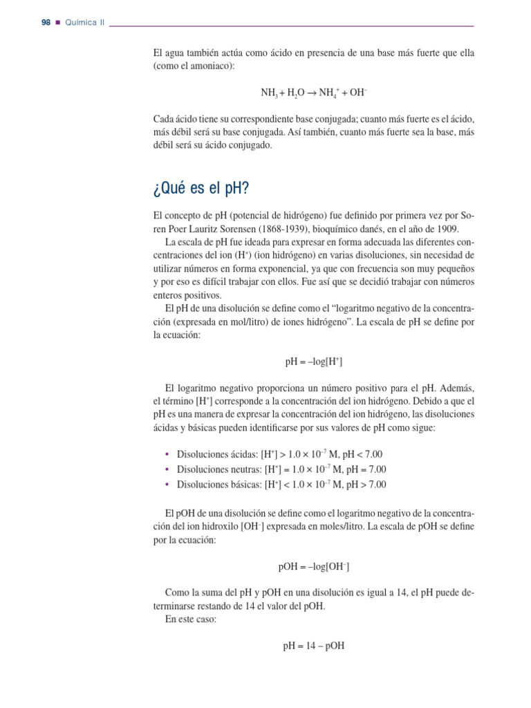 Definición y cálculo del pH | PDF | Ph | Ácido