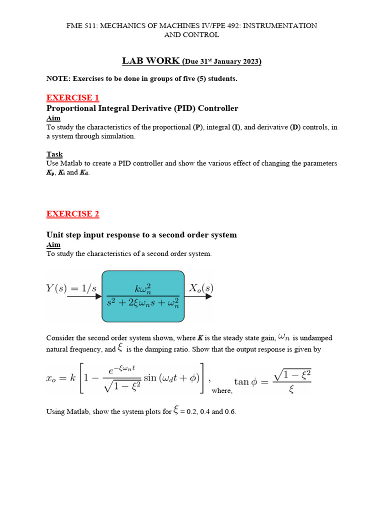 PID Control and Second Order System Lab | PDF