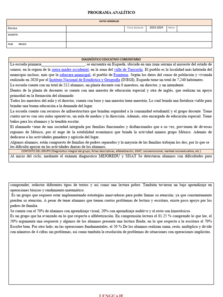 Programa Analítico Fase 4 Tercer Grado | PDF | Evaluación | Aprendizaje