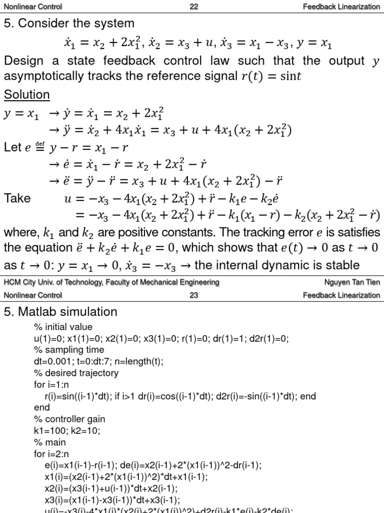 Ch.06 Feedback Linearization - Problem 5 | PDF