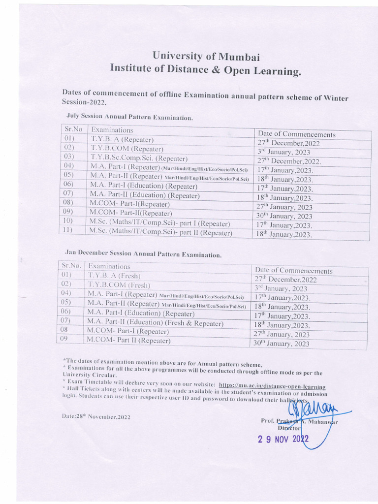 Annua - Pattern Dates of Commencement 2022 | PDF