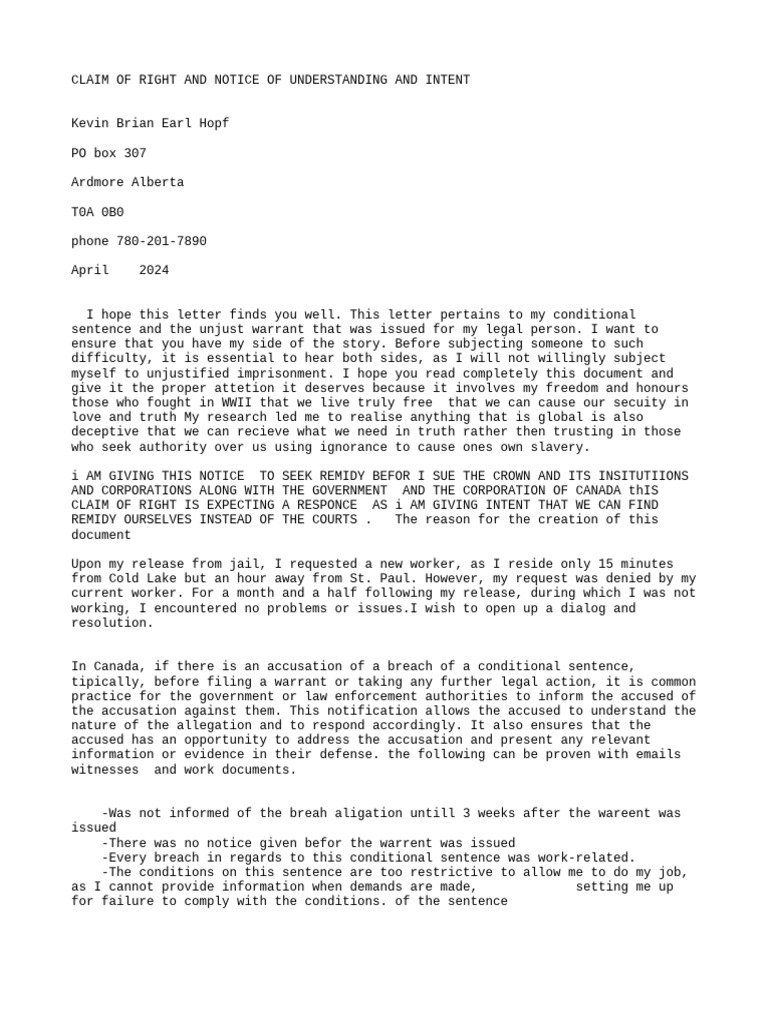 Claim of Right by Kevin Hopf | PDF | Rights | Human Rights