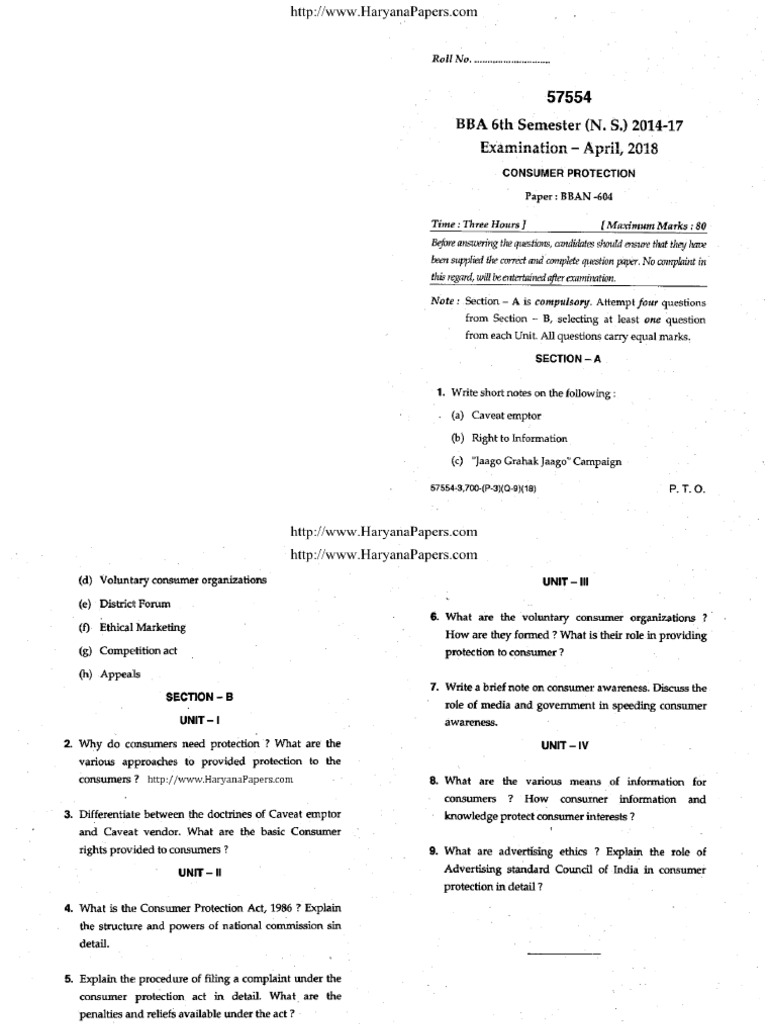 Bba 6 Sem Consumer Protection 57554 May 2018 | PDF