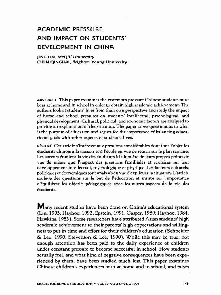 Academic Pressure on Chinese Students | PDF | Teachers | China