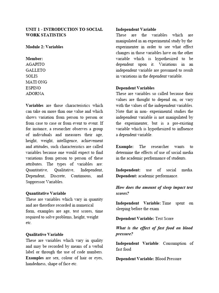 Variables Group 5 BSSW-2B | PDF | Dependent And Independent Variables ...