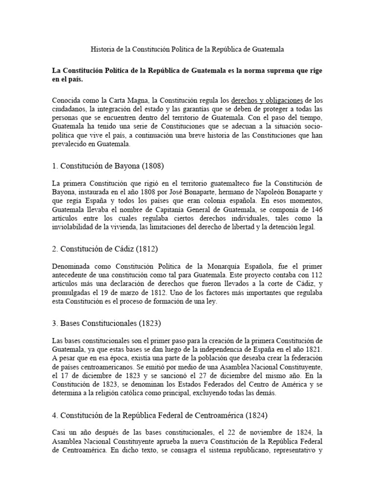 Historia de La Constitución Política de La República de Guatemala | PDF ...