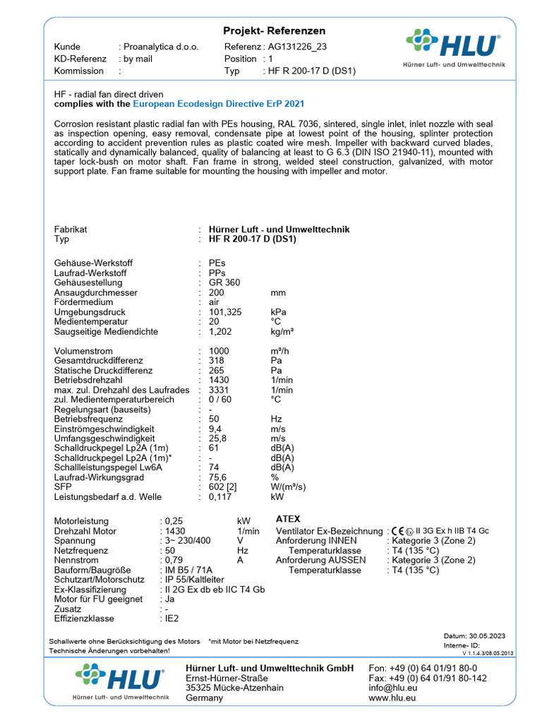 Tech File Ventilator Hlu 1000 Atex t4 | PDF