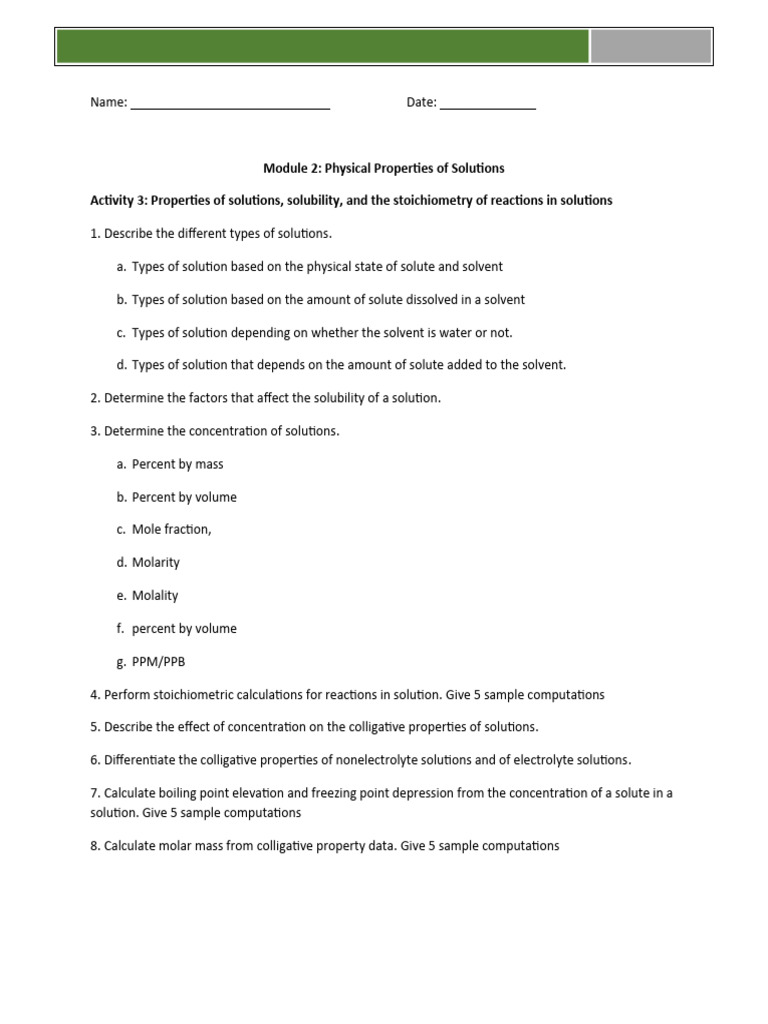 Properties and Calculations of Solutions | PDF | Concentration ...