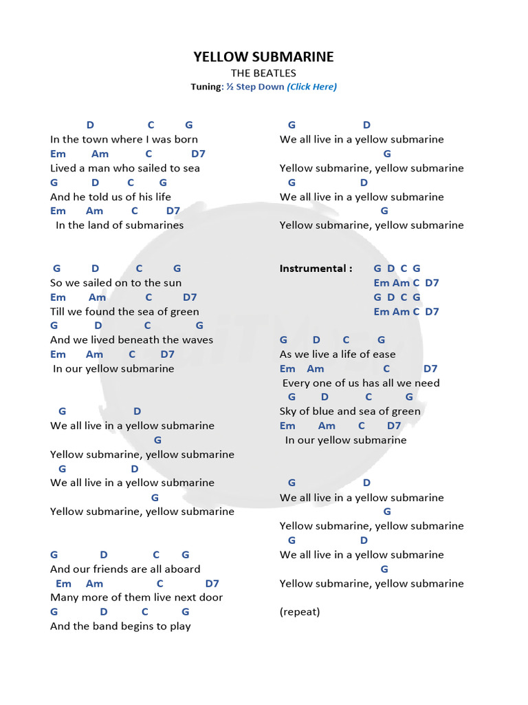 yellow-submarine-lyrics-chords-pdf-rock-songs-british-rock-songs
