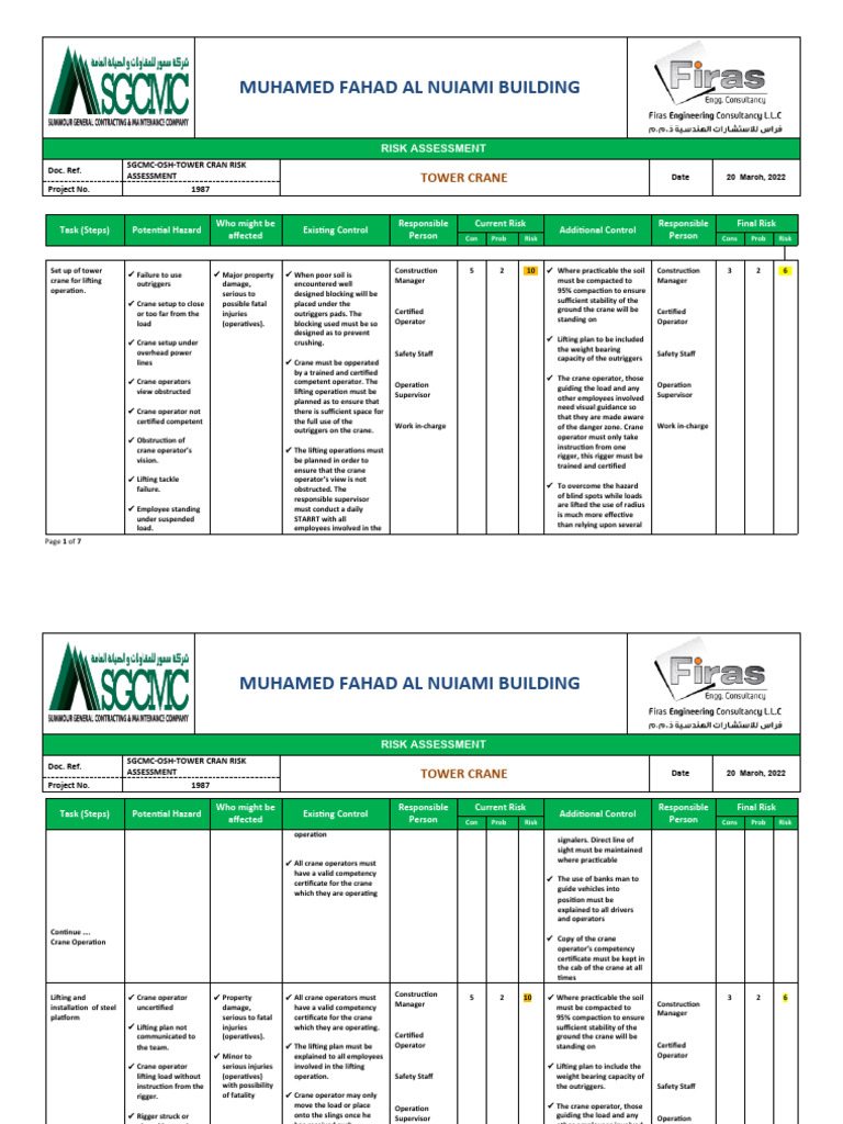 Tower Crane Risk Assessment Report | PDF | Crane (Machine) | Risk