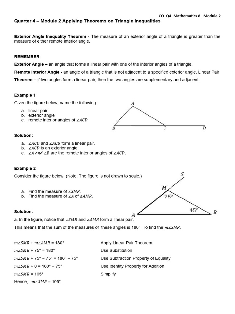 Applying Theorems On Triangle Inequalities (Exterior Angle Inequality