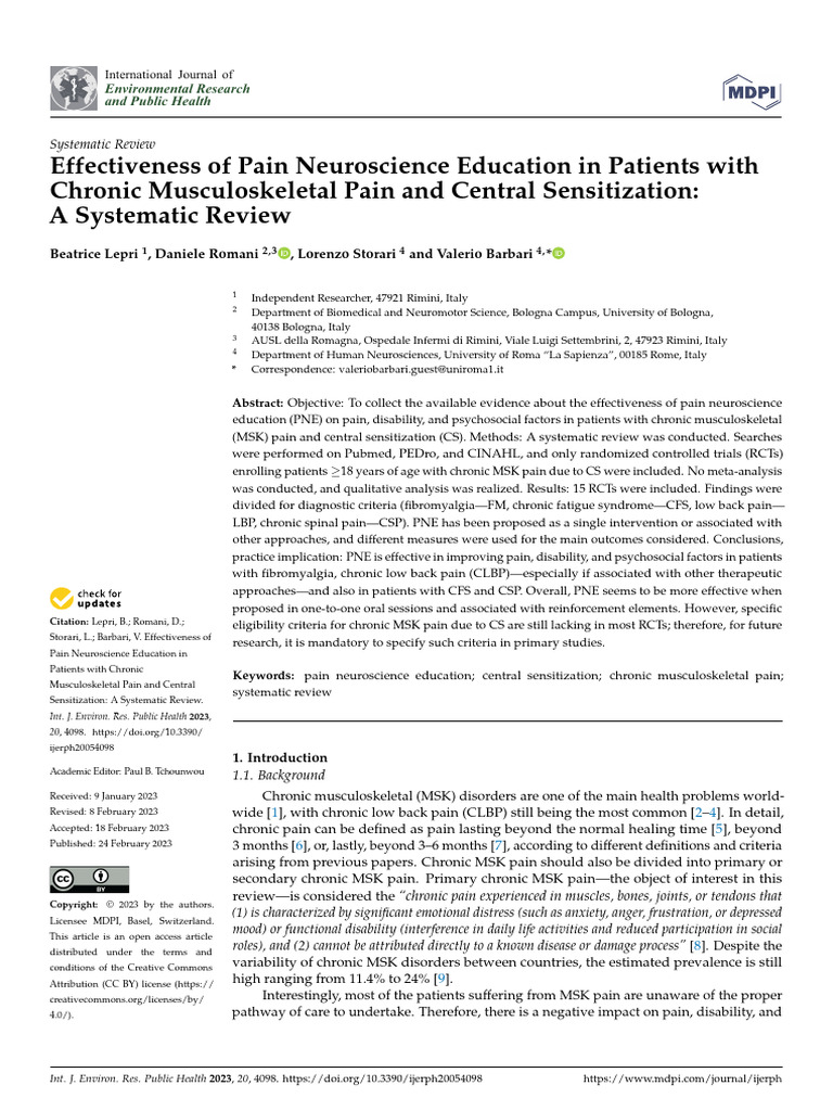 Effectiveness of Pain Neuroscience Education in Patients With Chronic ...