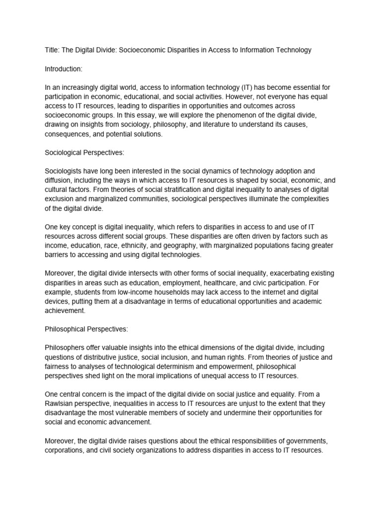 The Digital Divide Socioeconomic Disparities In Access To Information