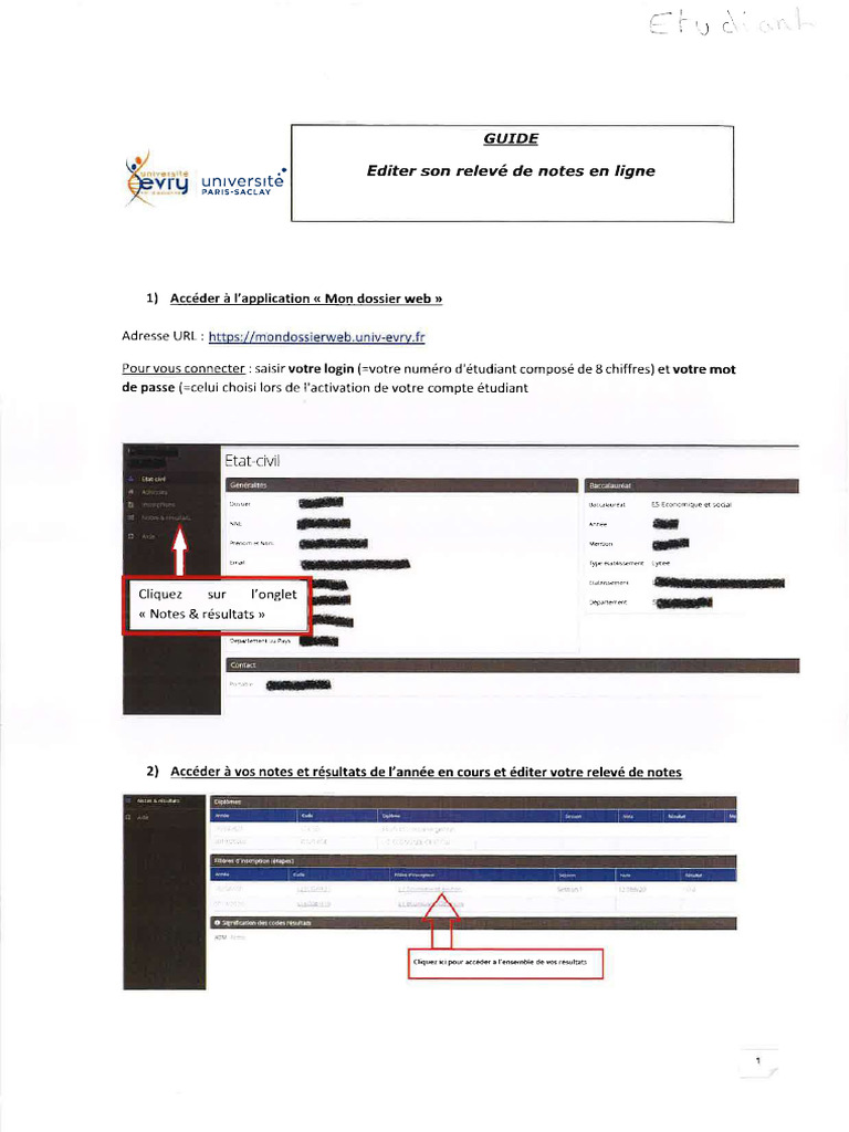 Guide Relevé de Notes en Ligne | PDF