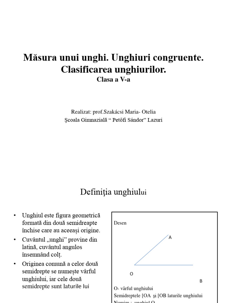 Breviar Teoretic Masura Unui Unghi Unghiuri Congruente Clasificare | PDF