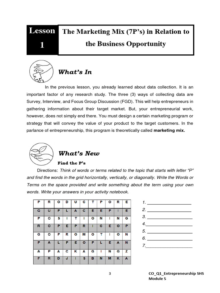 SHS Entrepreneurship: The 7 P's | PDF | Pricing | Sales