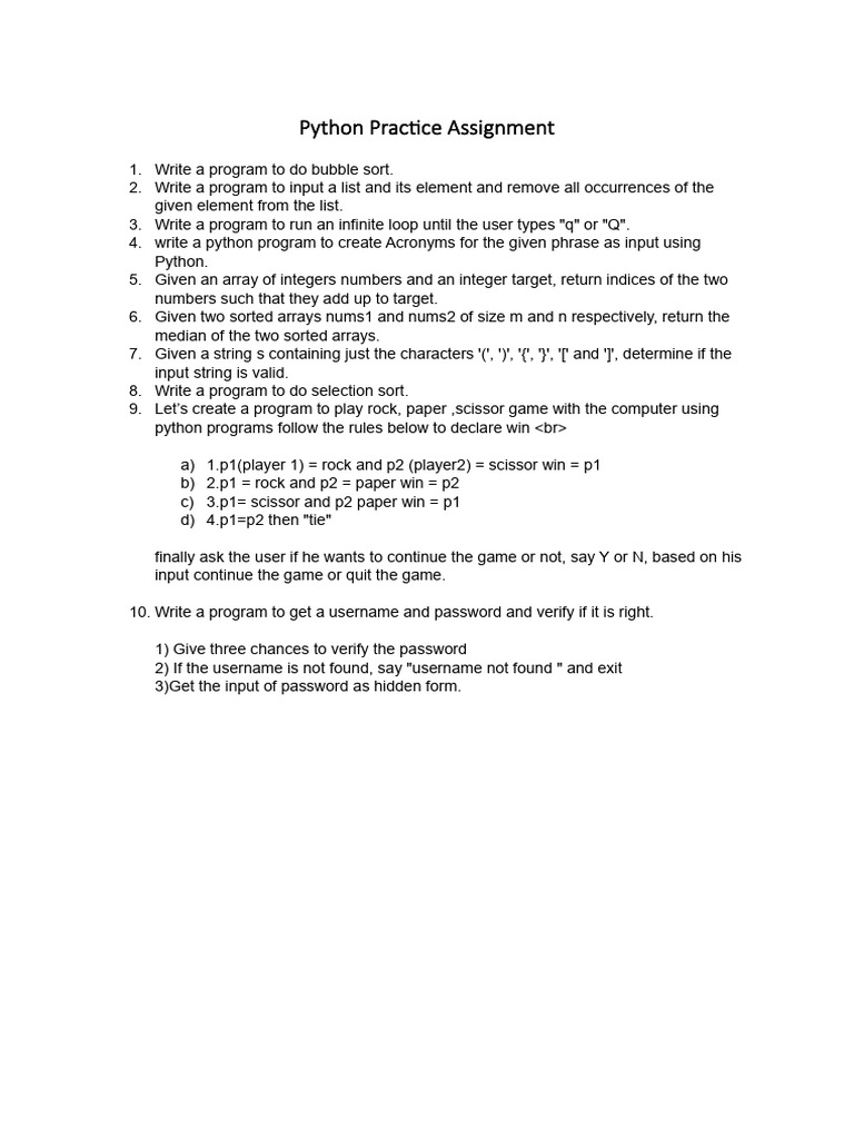 Python practice assignment pdf