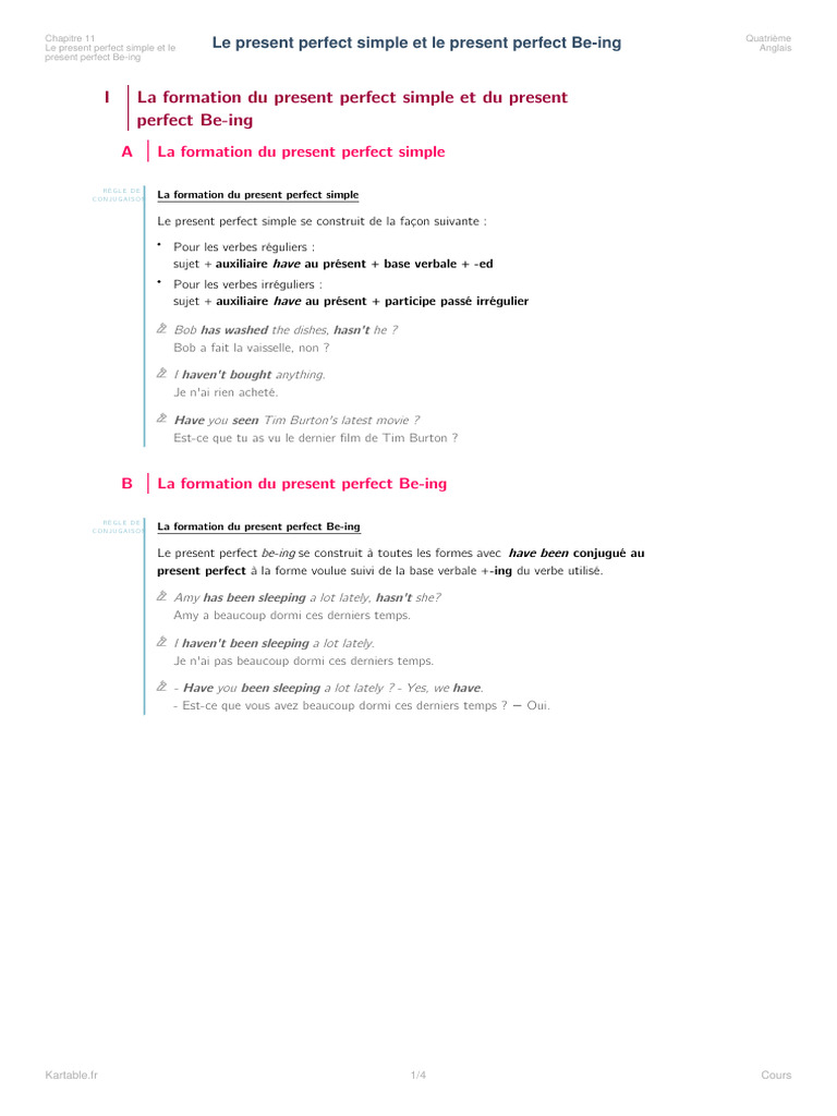 Formation du Present Perfect en Anglais | PDF | Verbe | Morphologie