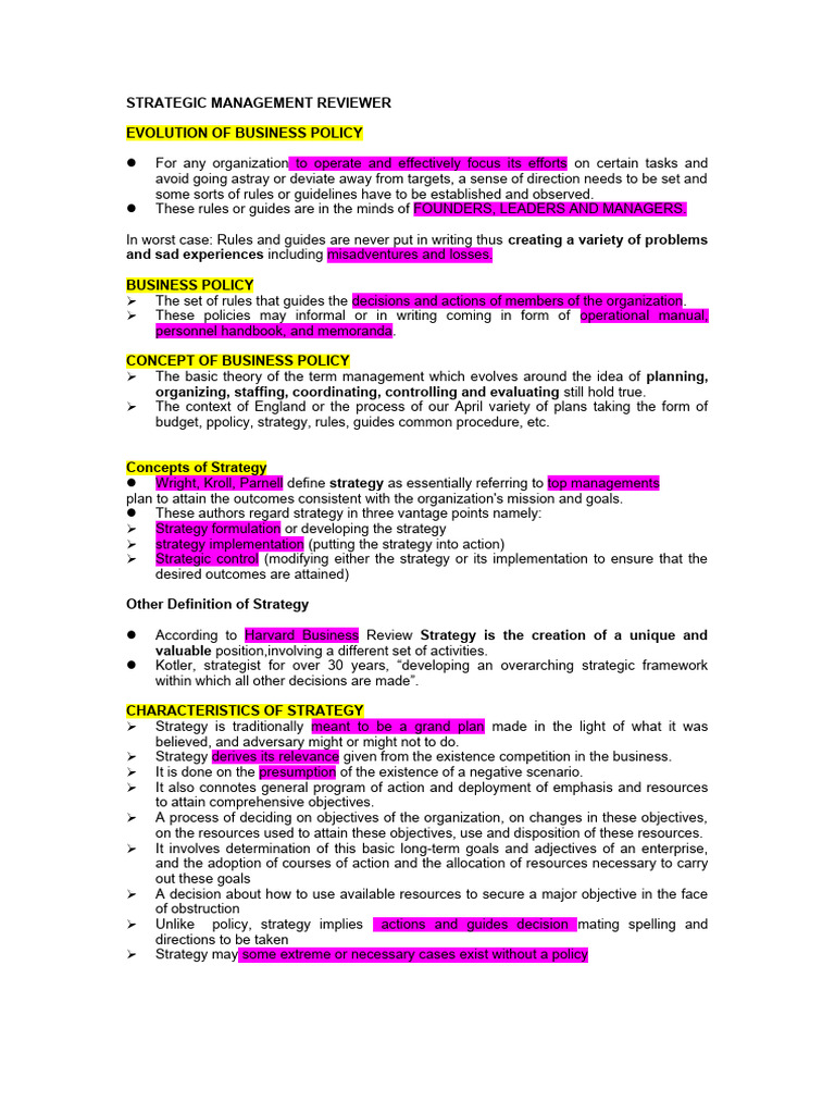 Business Policy and Strategic Management Guide | PDF | Strategic ...