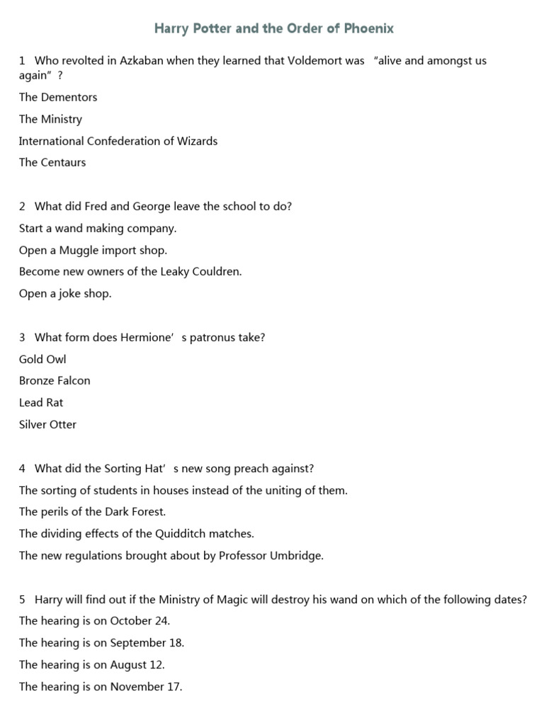 05 harry potter and the order of phoenix take quiz pdf fantasy