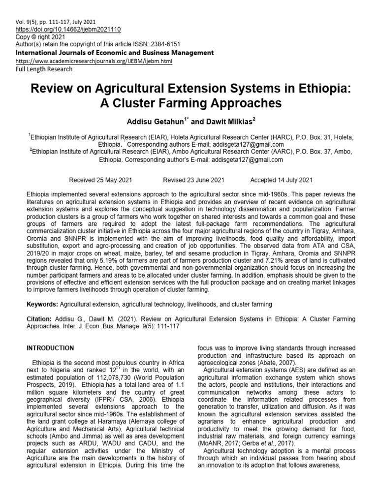Review On Agricultural Extension Systems | PDF | Agriculture | Smallholding