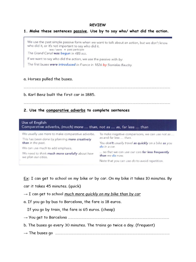 Passive Voice and Comparative Adverbs Exercises | PDF | Language Arts ...