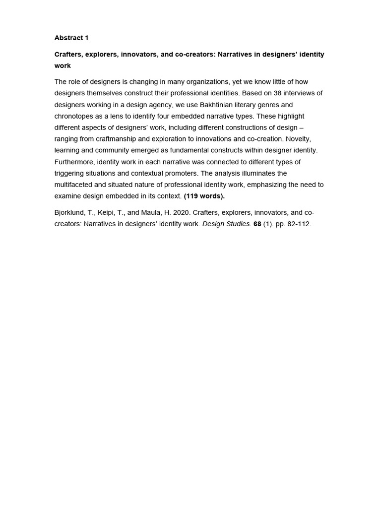 3 Clean Example Abstracts For WS21.1 Task 2 | PDF | Creativity | Narrative