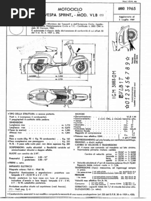 Manuale de Uso e Manutenzione Vespa 150 Sprint mod. VLB1T, Italiano