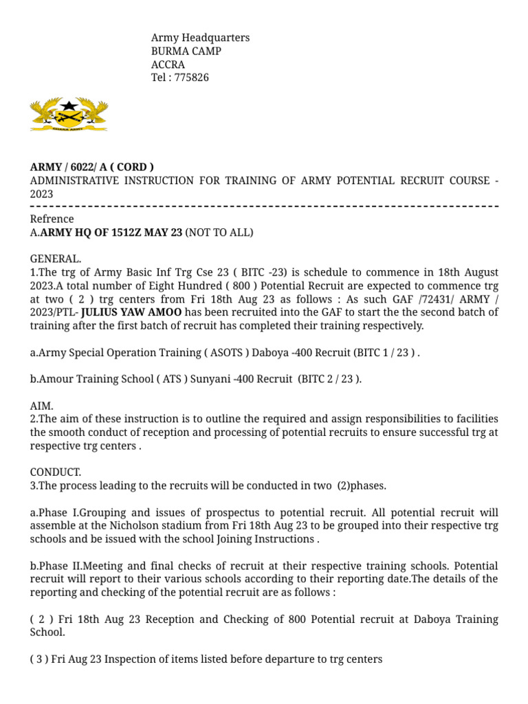 Army Training Instructions 2023 | PDF | Technology & Engineering