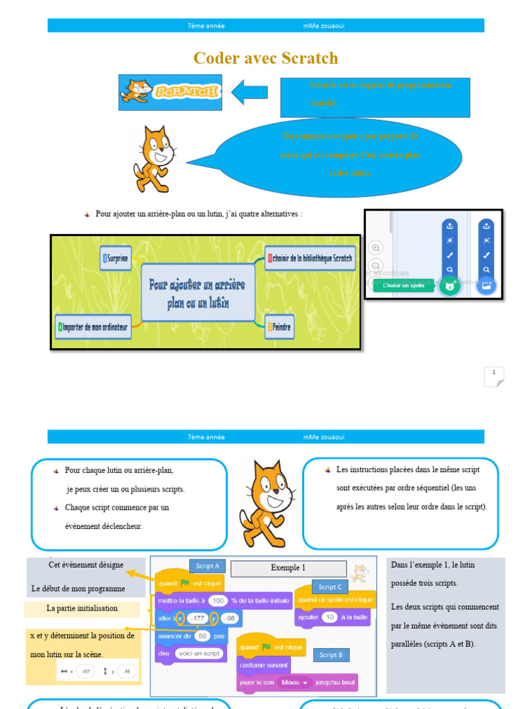 Cours Scratch 7ème année : Créer une histoire | PDF | Scratch (Langage ...