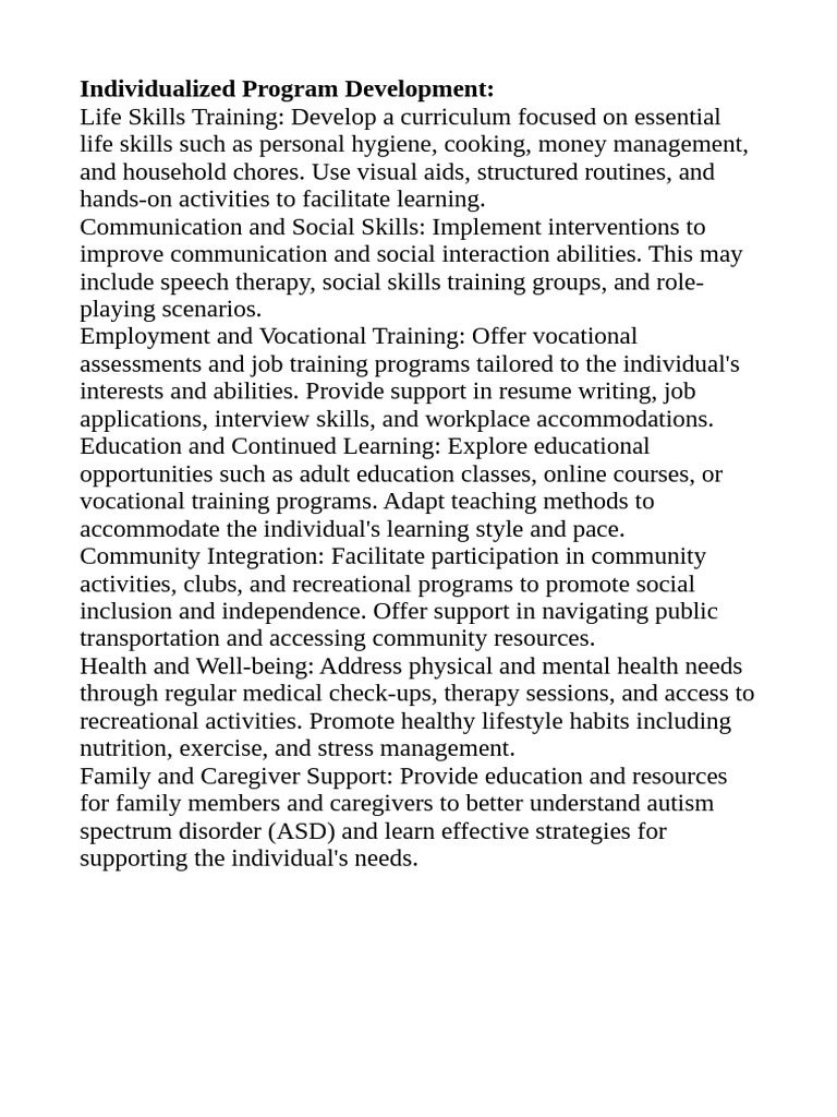 Individualized Program Development For Adult AUTISM | PDF | Career ...