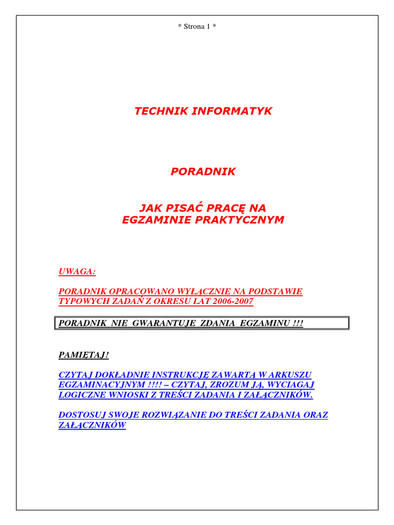 Jak - Pisac Egzamin Technik Informatyk | PDF