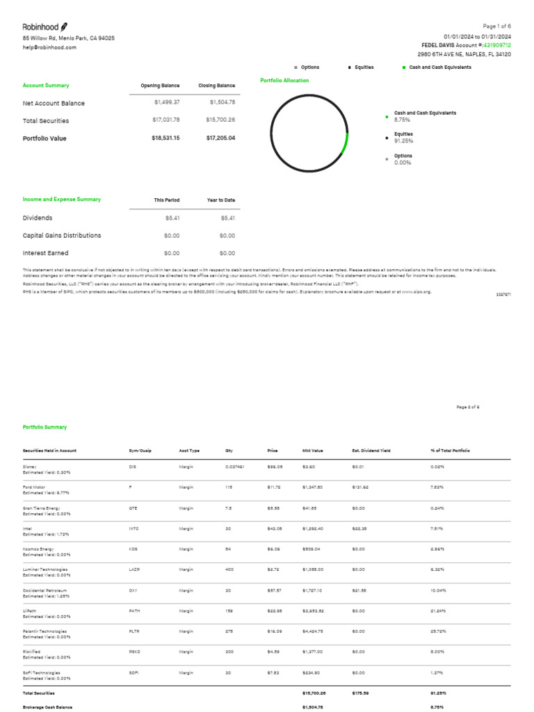RobinHood Statement | PDF | Debits And Credits | Debit Card