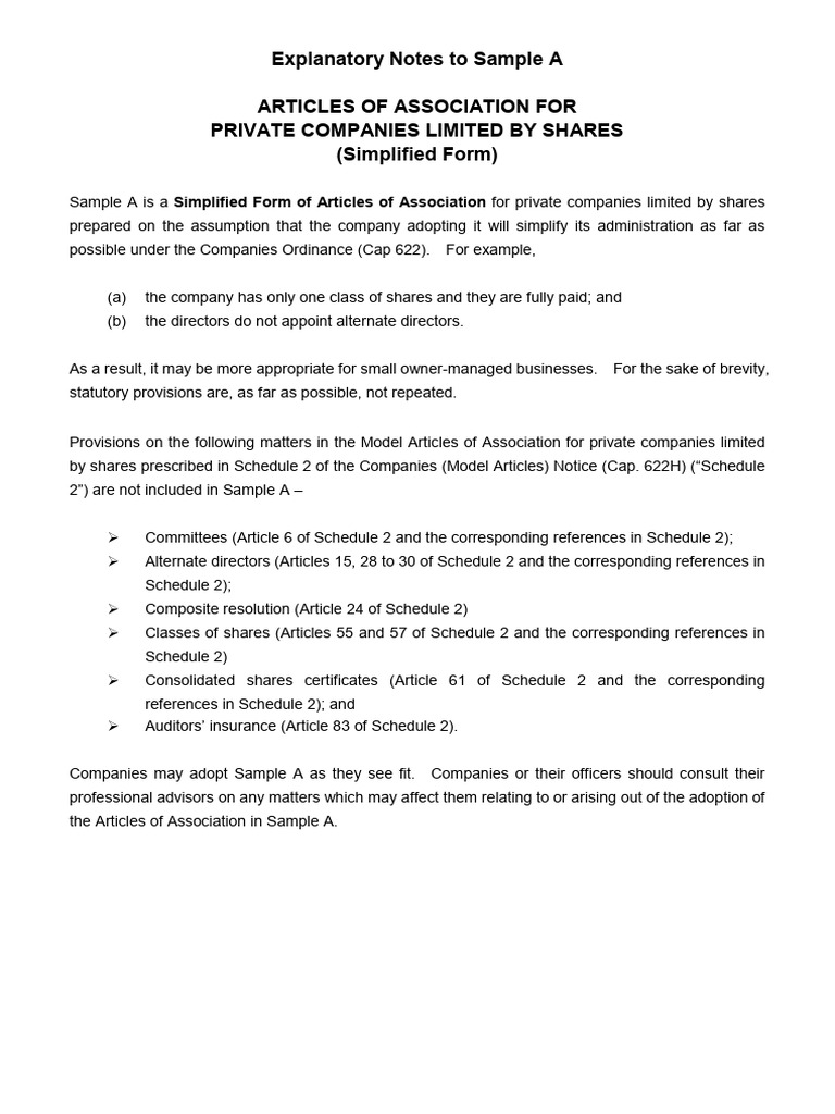 Simplified Articles of Association Sample | PDF | Proxy Voting | Indemnity