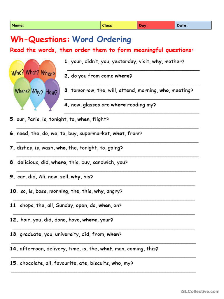 Wh-Questions: Ordering Exercises | PDF | Career & Growth