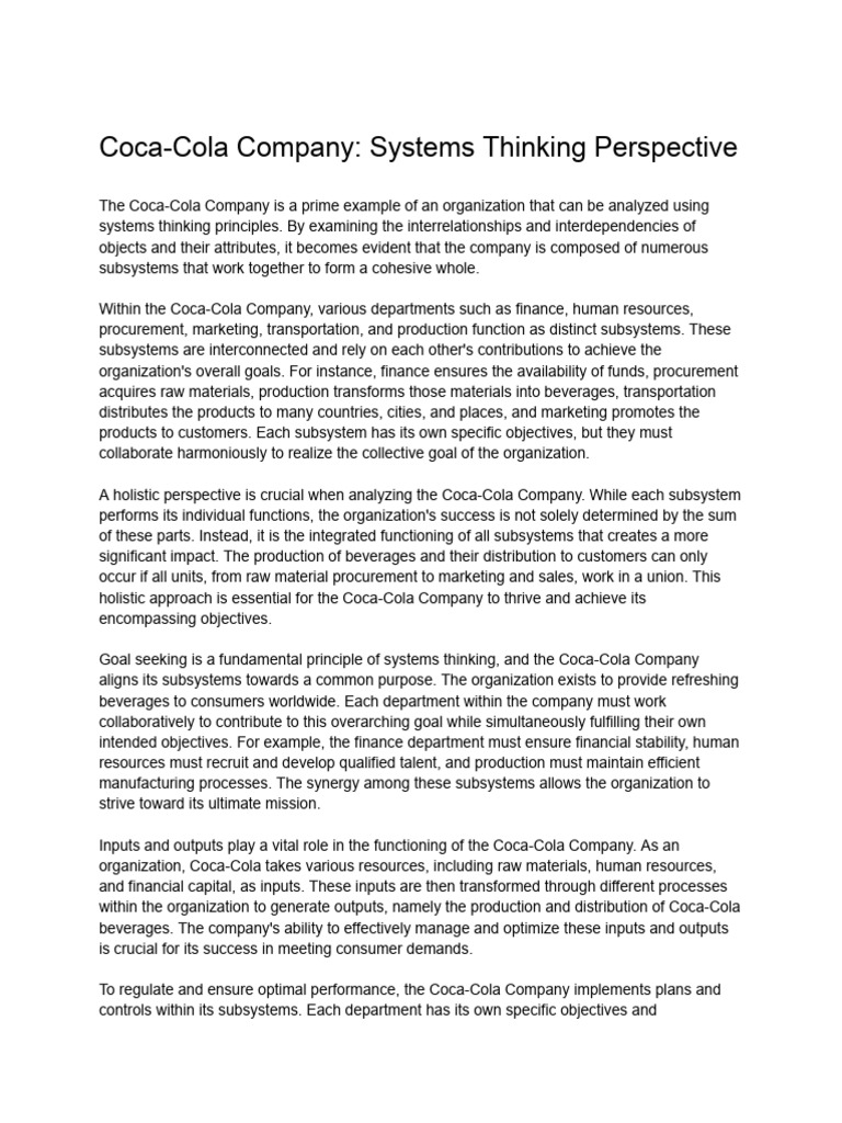 Coca-Cola's Systems Thinking Approach | PDF | System | Marketing