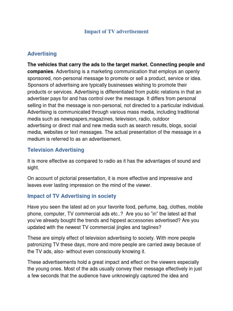 Impact of TV Advertising on Consumers | PDF | Advertising | Mass Media