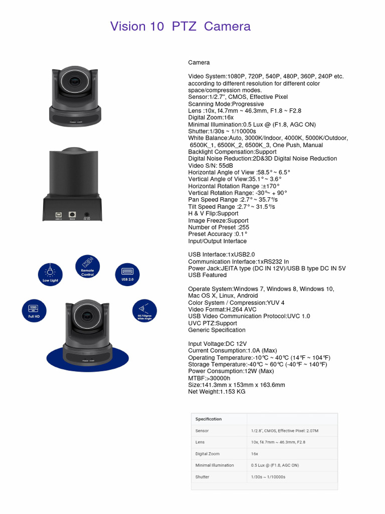 PTZ Camera | PDF | Video | Camera