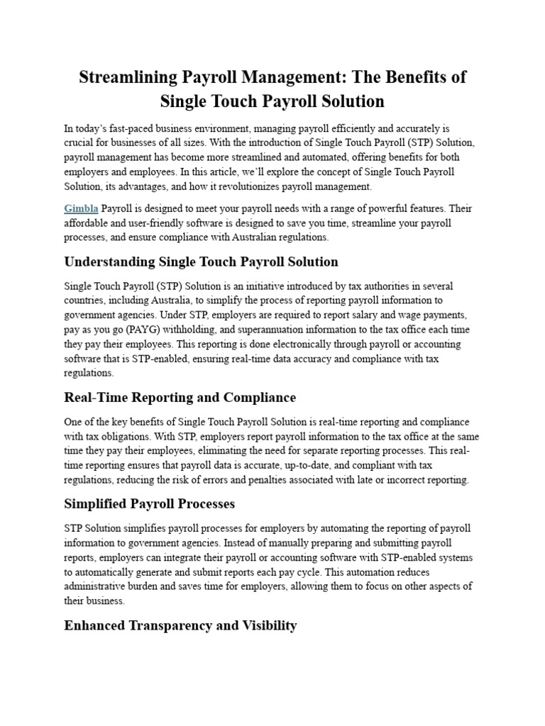 Affordable Single Touch Payroll Solutions | PDF | Payroll | Employment