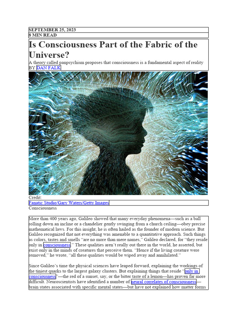 Is Consciousness Part Of The Fabric Of The Universe Pdf