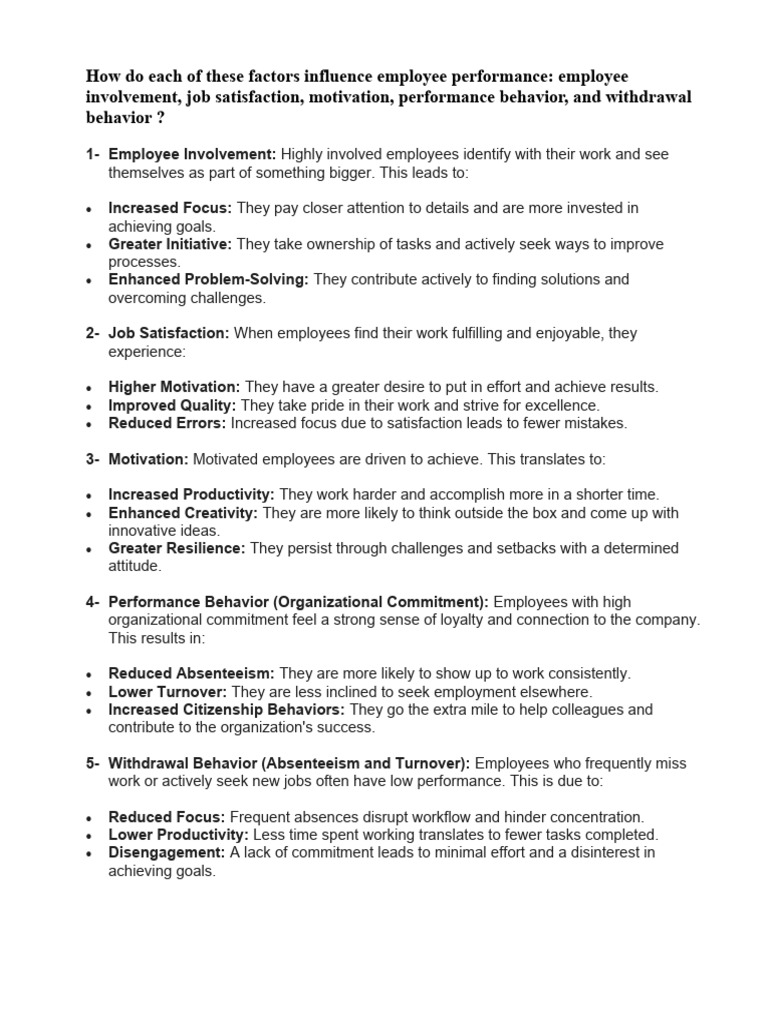 Factors Influencing Employee Performance | PDF | Motivational | Motivation