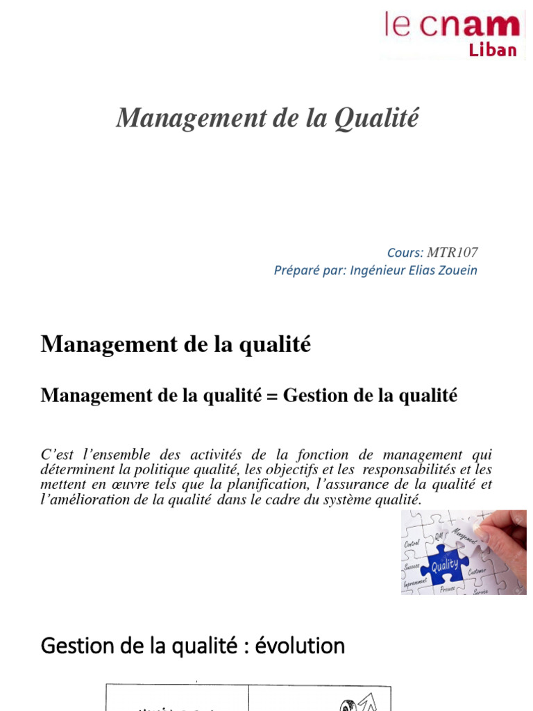 Gestion et Évolution de la Qualité | PDF | Management de la qualité ...