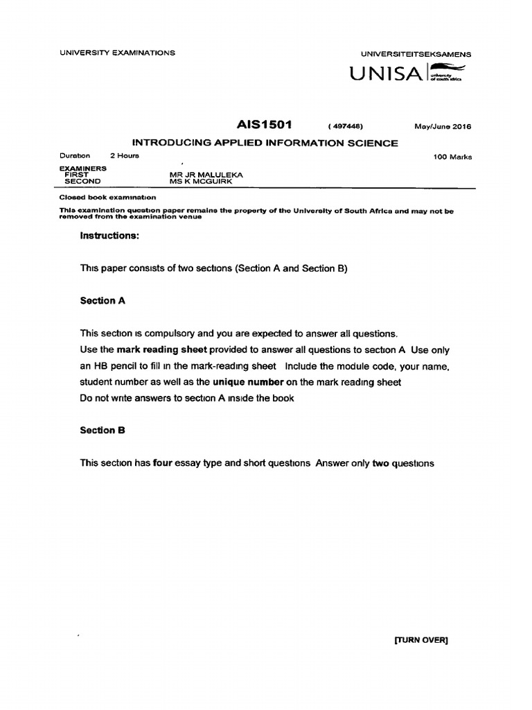 Ais1501 2016 6 e 1 | PDF