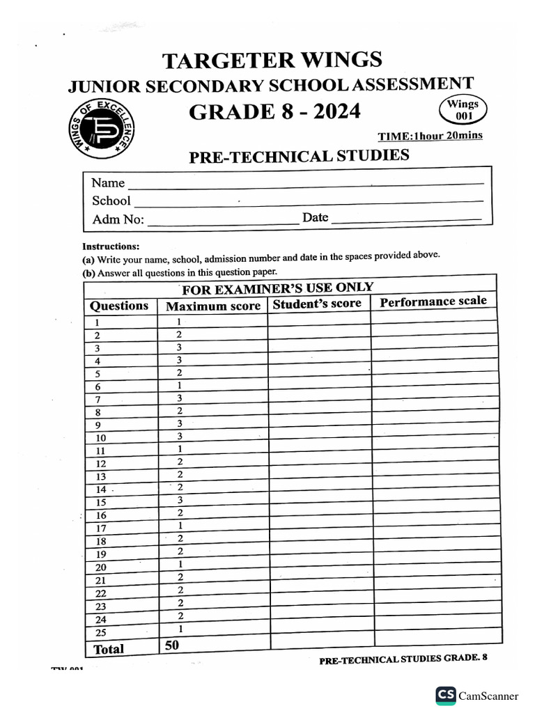 TARGETER WING 001 Grade 8 PRE-TECH, Computer, Business Studies | PDF